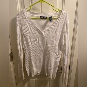 NWT Liz Claiborne AXCESS L Sweater Pullover Knit White V-neck Large Lg
